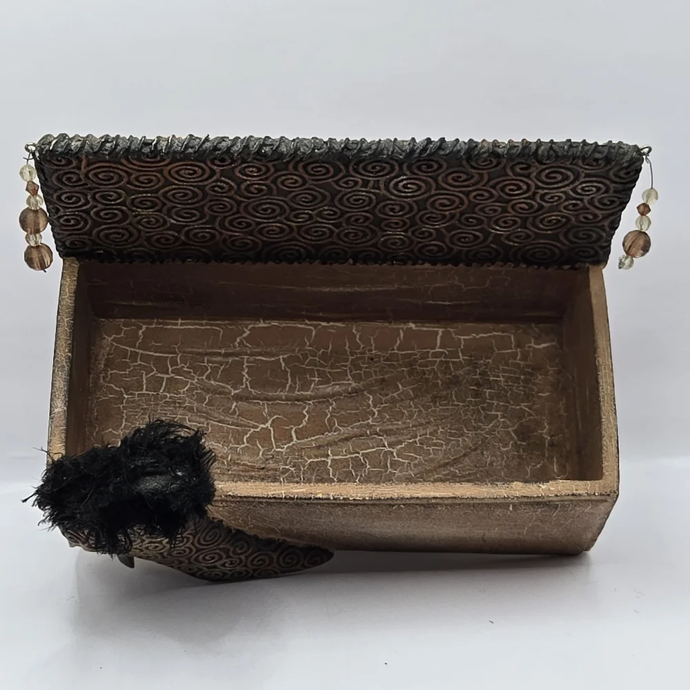 Vanity Organizer Trinket Box Glam High Heel Shoe with Feathers Exotic Design